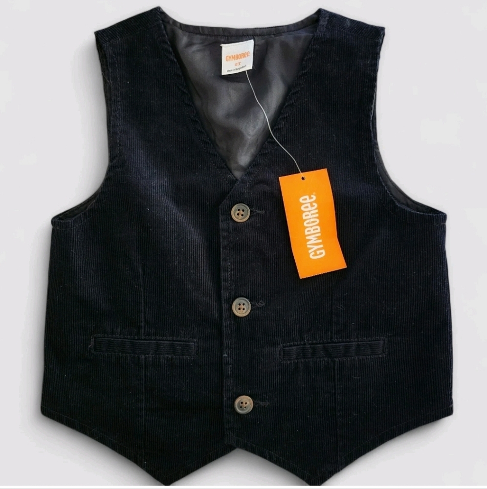 2015 Vintage Gymboree Corduroy Boys Holiday Vest Size 2T Solid Black Button VTG